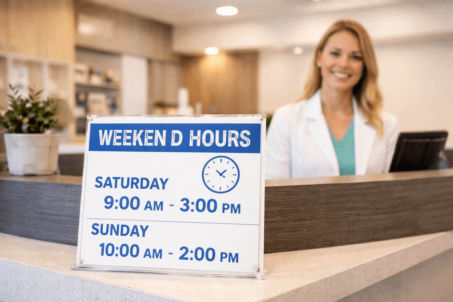 Dental office hours sign showing Saturday availability